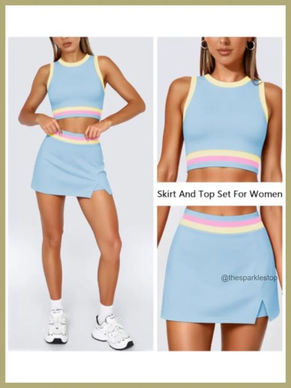 Women's 2 Piece Tennis Skirt Set with Built-in Shorts and Pockets, Sleeveless